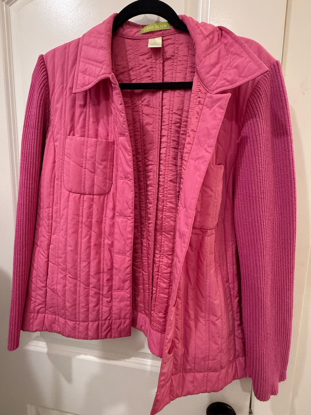 Sigrid Olsen Pink Quilted Knit Sleeve Jacket Cardigan Size XL